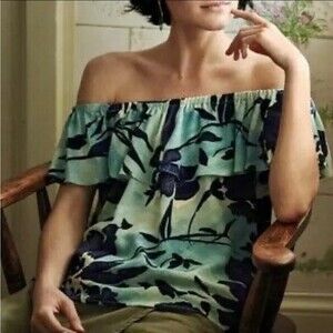 Anthropologie Maeve Off Shoulder Floral Blouse Women’s Large Islander Top Shirt